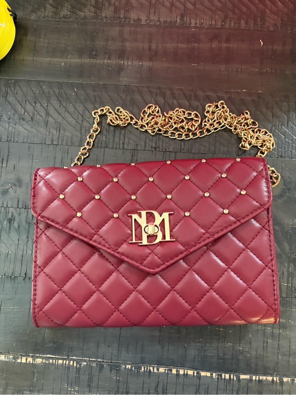 Badgley Mischka Quikted Maroon Chain Shoulder Bag with Gold Hardware